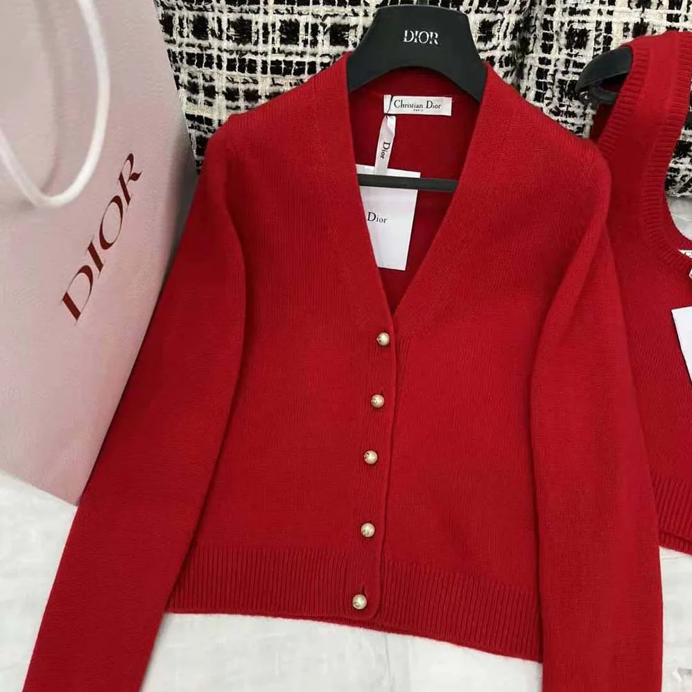 Dior Twin-set Amaryllis Red Cashmere Knit for Women