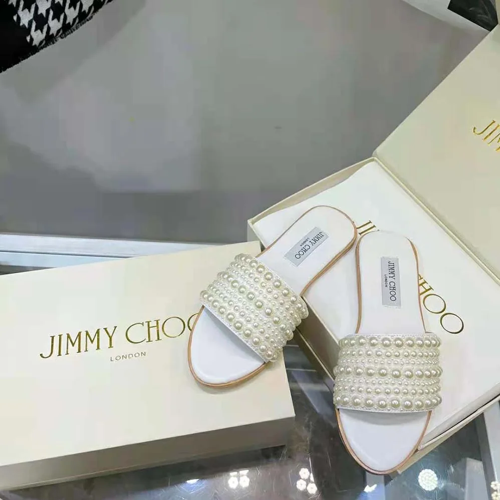 Jimmy Choo Minea Flat White Satin Flats with All for Women in Over Pearls