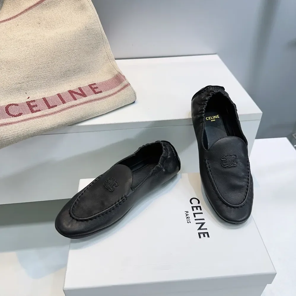 Celine Adam-Slip-On Loafer In Goatskin for Unisex in Black Celine Adam-Slip-On Loafer In Goatskin for Unisex in Black