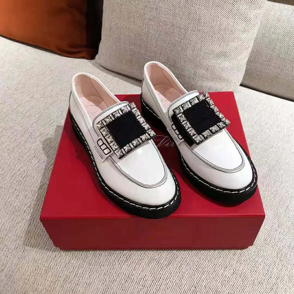 Roger Vivier Viv' Rangers Stitch Strass Buckle Loafers in Leather for Women Roger Vivier Viv' Rangers Stitch Strass Buckle Loafers in Leather for Women