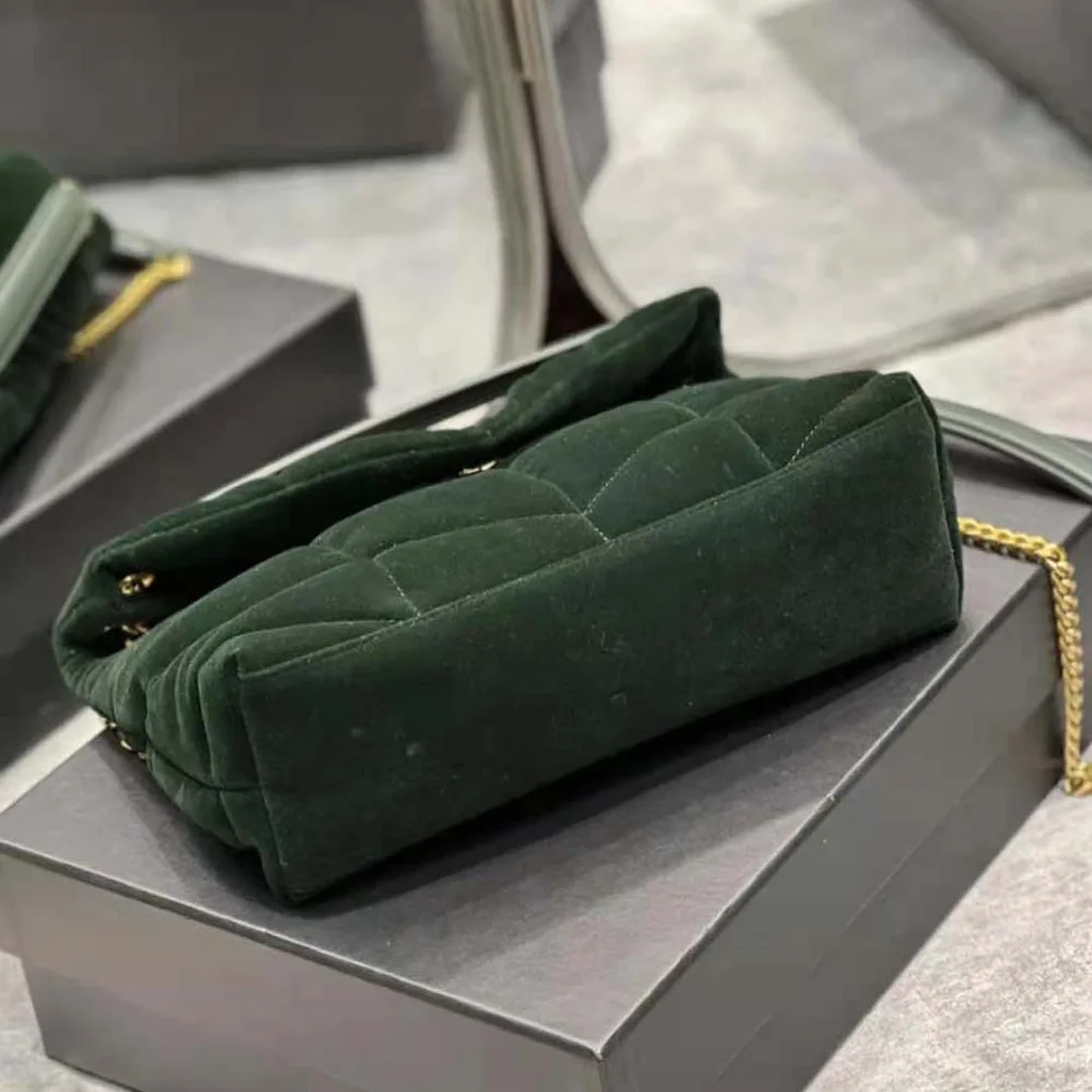 Saint Laurent YSL Puffer Small Bag in Velvet and Lambskin for Women in Green Saint Laurent YSL Puffer Small Bag in Velvet and Lambskin for Women in Green