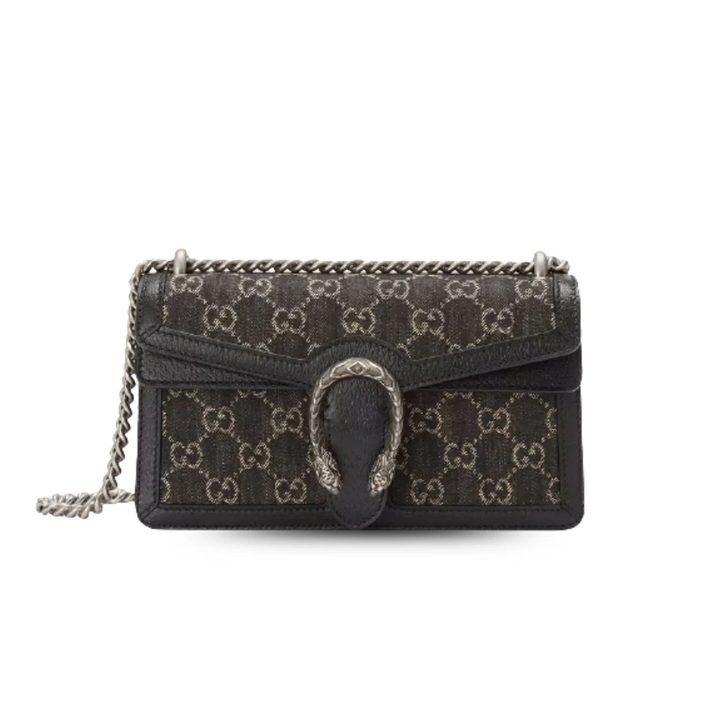 Gucci Dionysus Small Shoulder Bag / Black/ Ivory GG Denim Jacquard Antique Silver Hardware