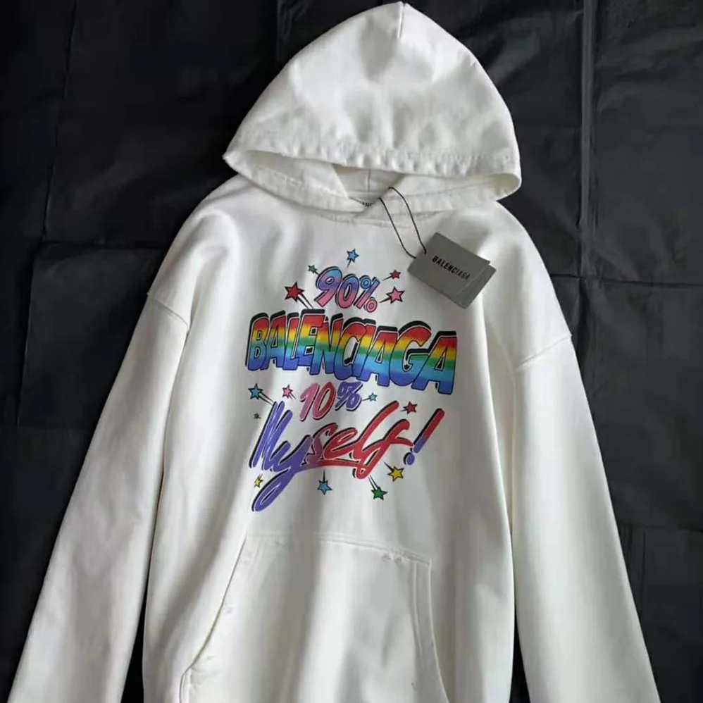 Balenciaga 90/10 Hoodie Wide Fit in White Medium Fleece for Men