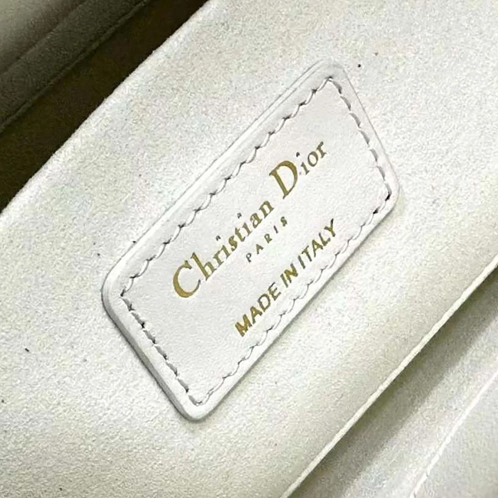 Dior Medium Lady D-joy Bag Latte Quilted-Effect Lambskin with Ornamental Motif for Women