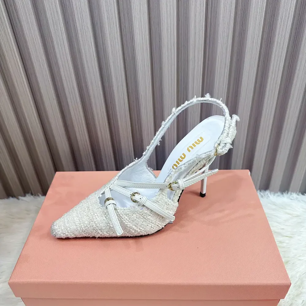 Miu Miu Fabric Slingbacks with Straps for Women in White Miu Miu Fabric Slingbacks with Straps for Women in White
