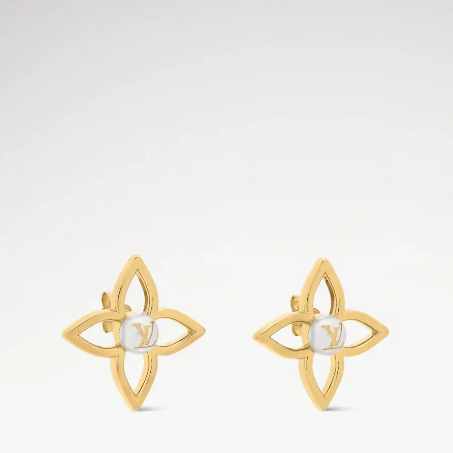 Louis Vuitton Pearly Flower Stud Earrings White Gold Hardware