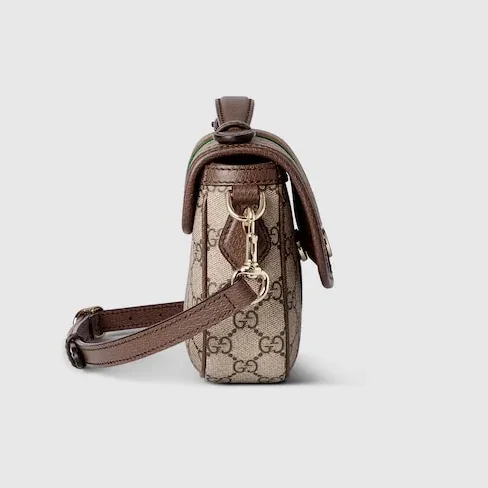 Gucci Ophidia Small Top Handle Bag / Beige And Dark Brown Light Gold Hardware