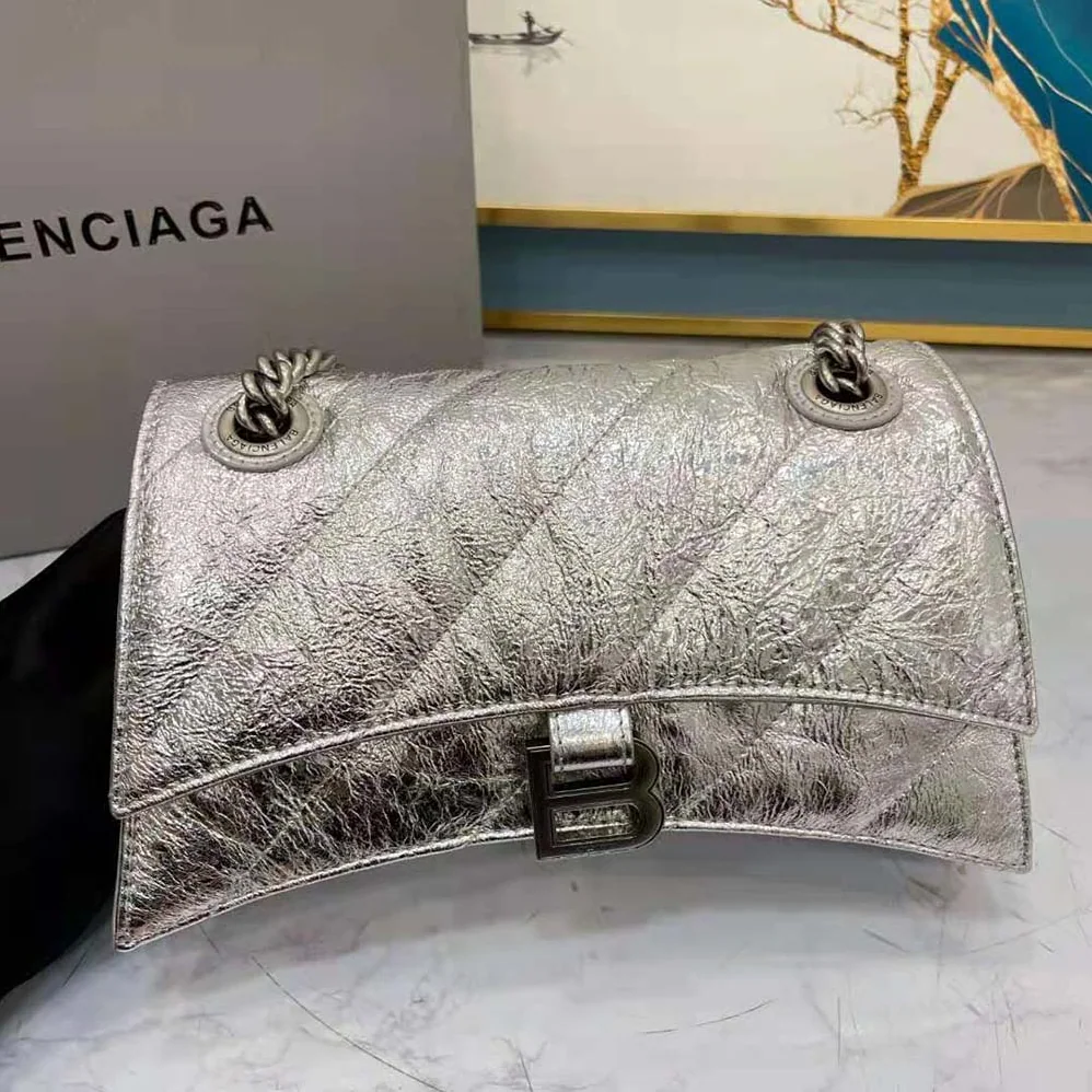Balenciaga Crush Small Chain Bag Metallized Quilted in Silver for Women Balenciaga Crush Small Chain Bag Metallized Quilted in Silver for Women