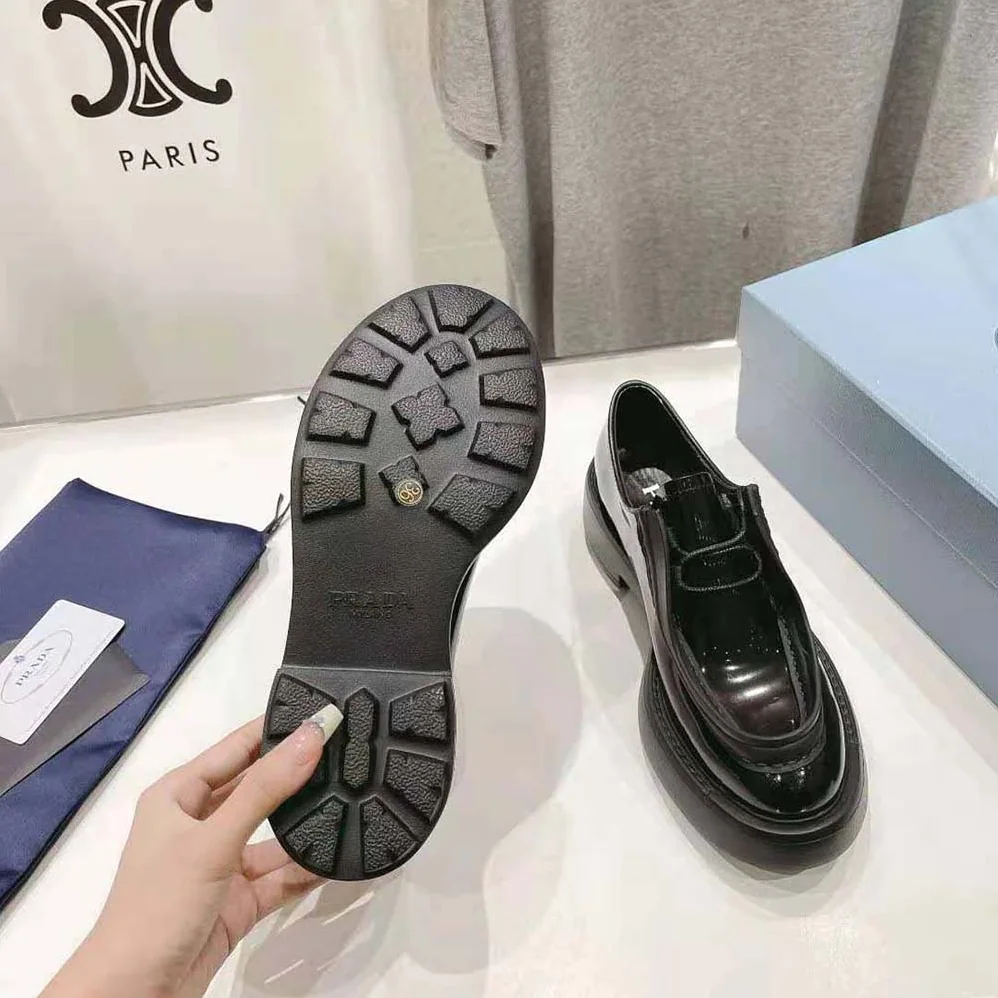 Prada Brushed Leather Lace-up Shoes for Women in Black Prada Brushed Leather Lace-up Shoes for Women in Black