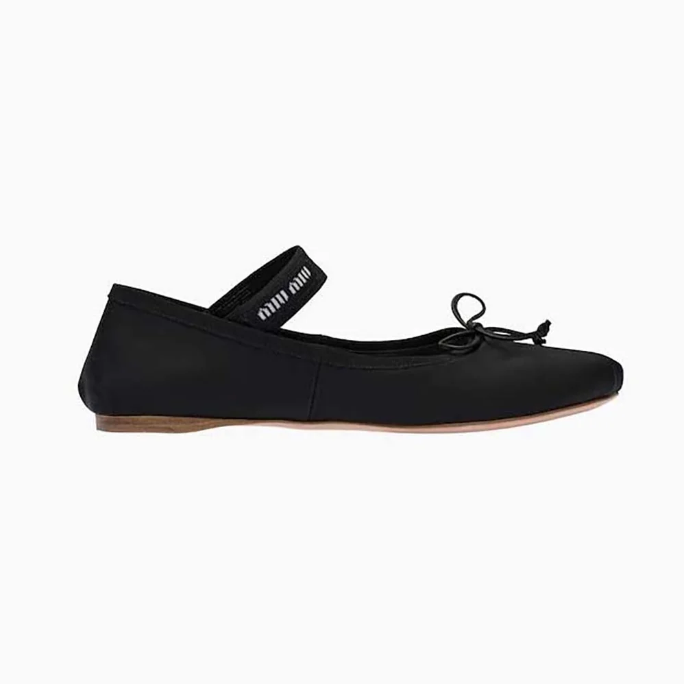 Miu Miu Satin Ballerinas with Knit Logo Label for Women in Black Miu Miu Satin Ballerinas with Knit Logo Label for Women in Black