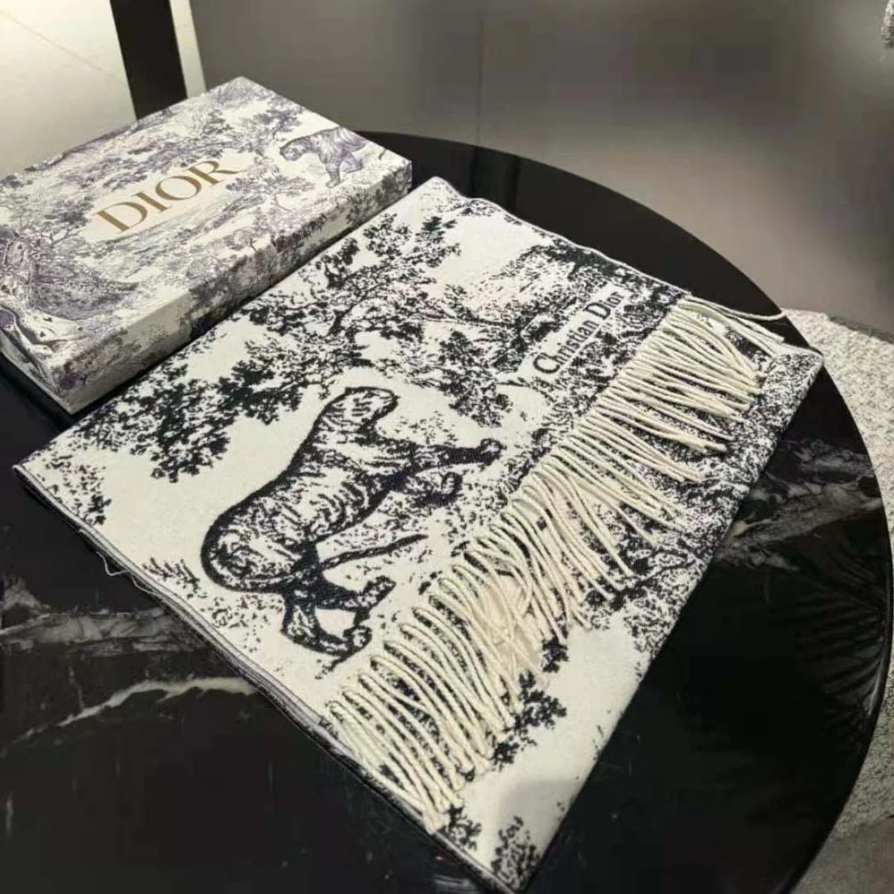 Dior Toile De Jouy Sauvage Scarf Navy Blue Cashmere and Wool for Women Dior Toile De Jouy Sauvage Scarf Navy Blue Cashmere and Wool for Women