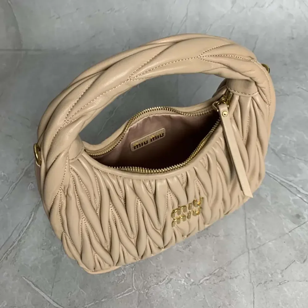 Miu Miu Wander Matelassé Nappa Leather Hobo Bag for Women in Brown Miu Miu Wander Matelassé Nappa Leather Hobo Bag for Women in Brown