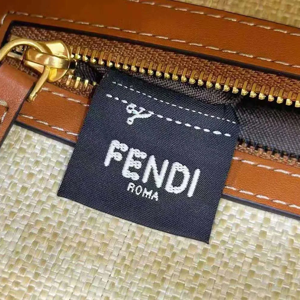 Fendi Baguette Natural Straw Bag with FF Embroidery for Women