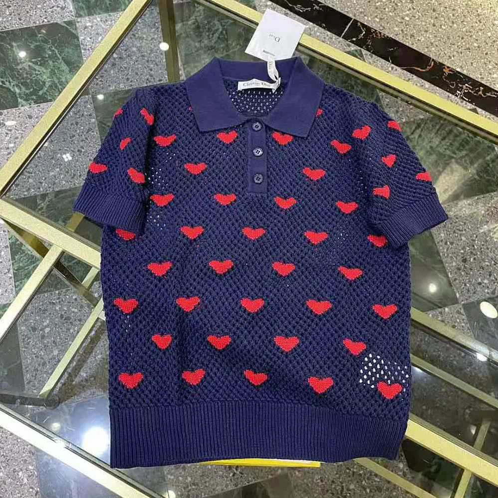 Dior Sweater Navy Blue and Red Hearts I Love Paris Cotton Knit for Women Dior Sweater Navy Blue and Red Hearts I Love Paris Cotton Knit for Women