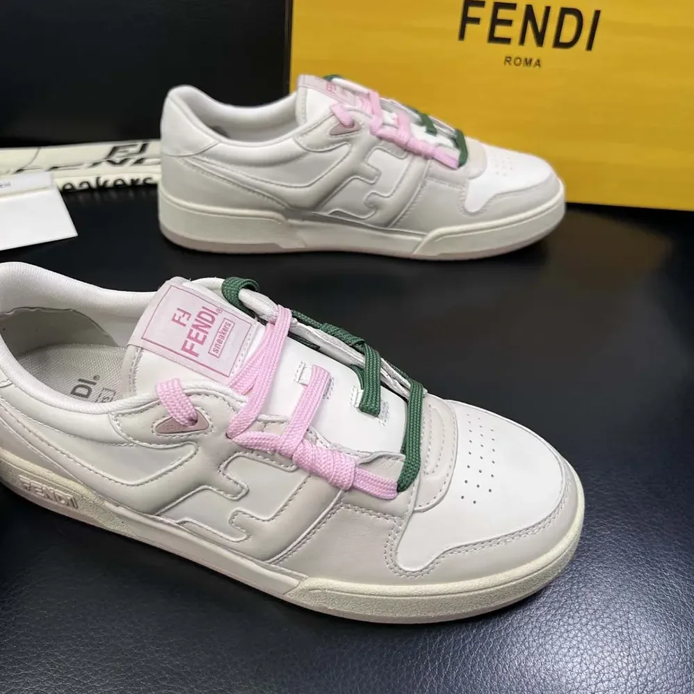 Fendi Match White Leather Low for Unisex in tops