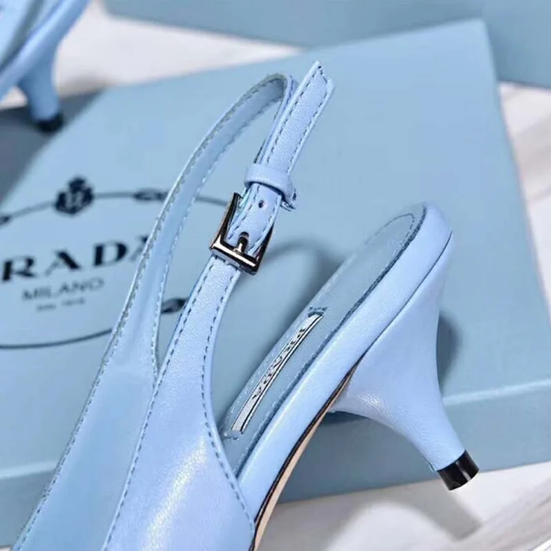 Prada Shoes Leather Slingbacks with Bow 55mm Heel for Women in Blue