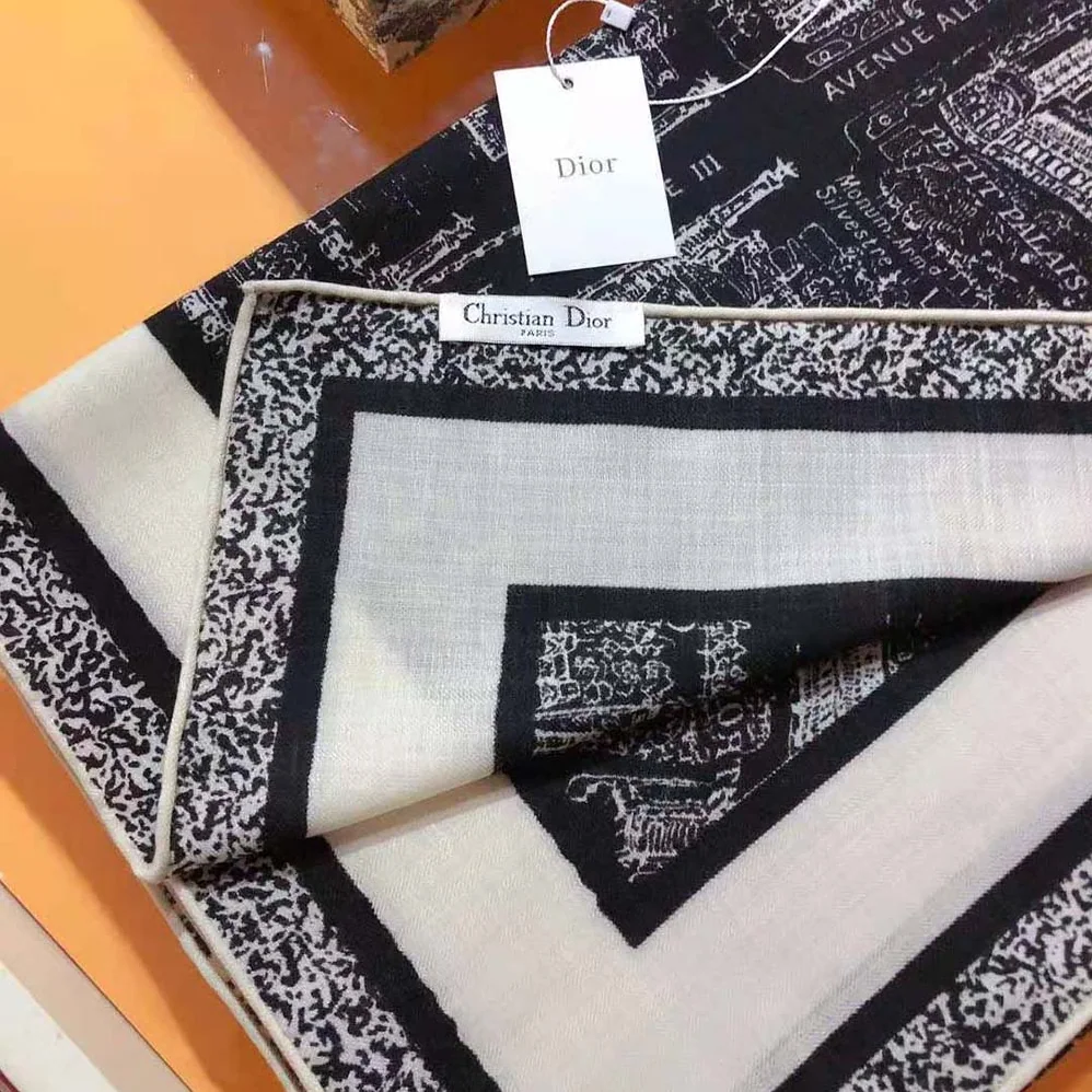 Dior Plan De Paris 90 Square Scarf Black and White Silk Twill for Women