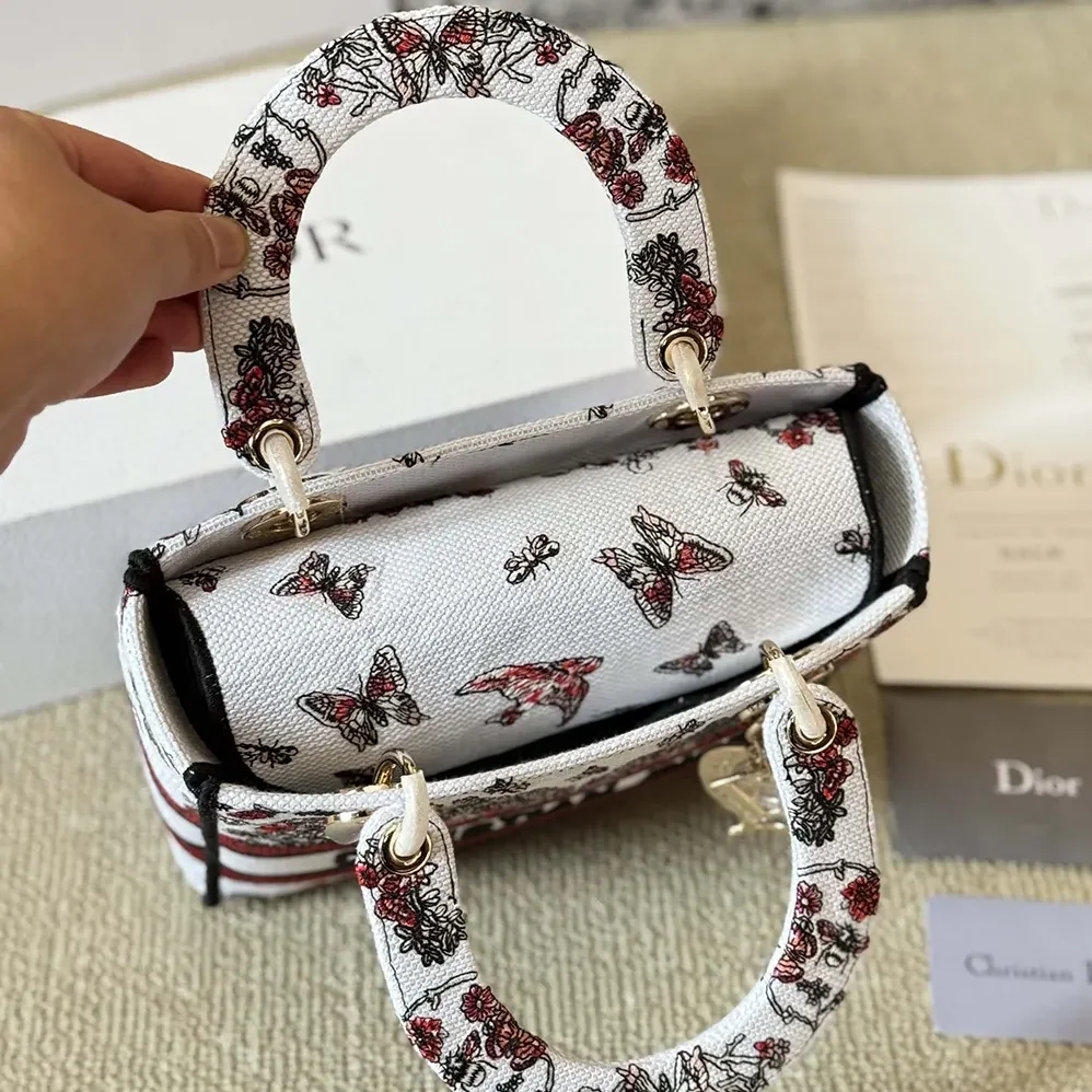 Dior Dioramour Medium Lady D for Women in Lite Bag White Embroidery