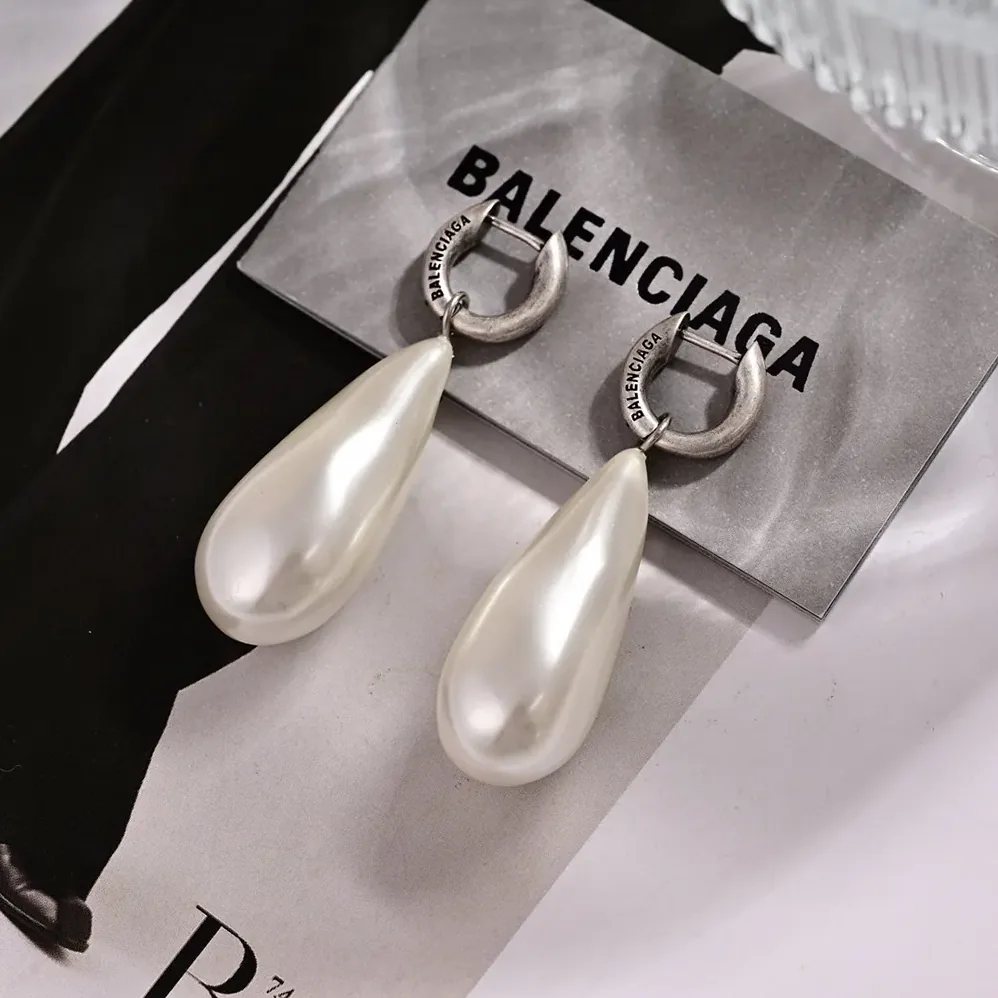 Balenciaga Palazzo Pearl Earrings in Antique Silver for Women Balenciaga Palazzo Pearl Earrings in Antique Silver for Women