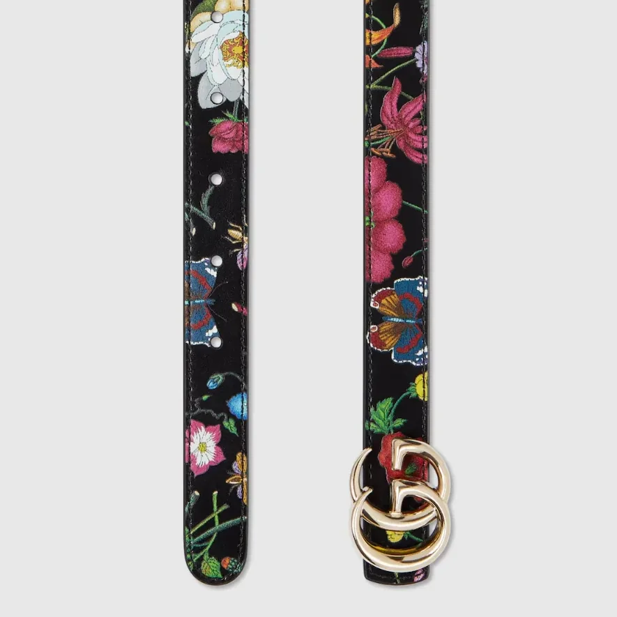 Gucci Reversible GG Marmont Thin Belt Black Flora Gucci Reversible GG Marmont Thin Belt Black Flora