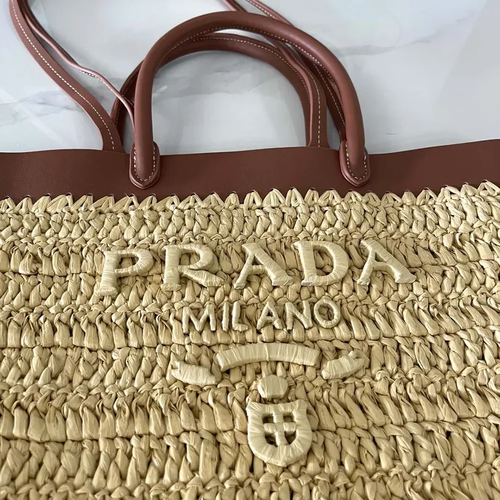 Prada Small Crochet and Leather Tote Bag for Women Prada Small Crochet and Leather Tote Bag for Women