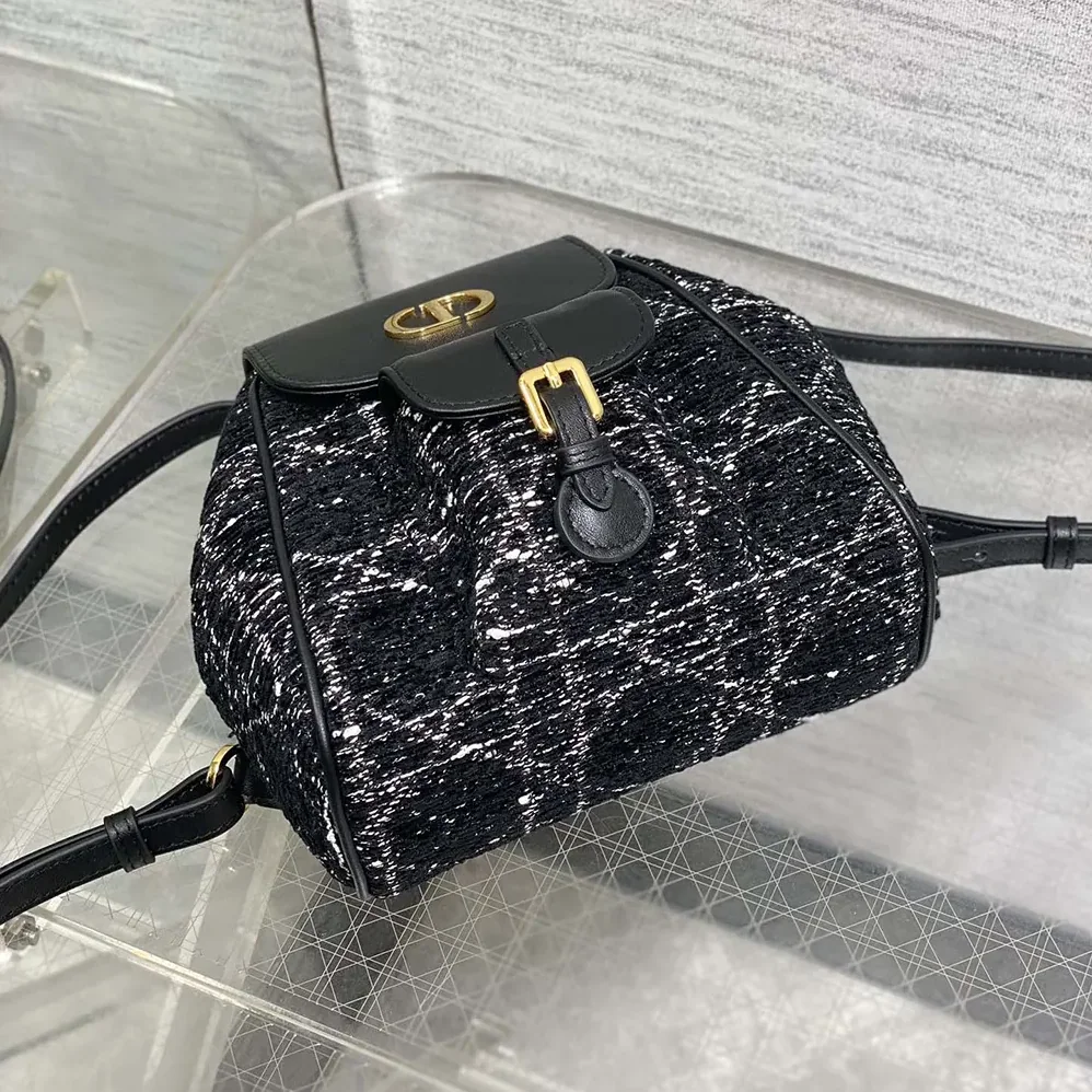 Dior Small Dior Caro Backpack Black Tweed with White Cannage Motif for Women Dior Small Dior Caro Backpack Black Tweed with White Cannage Motif for Women