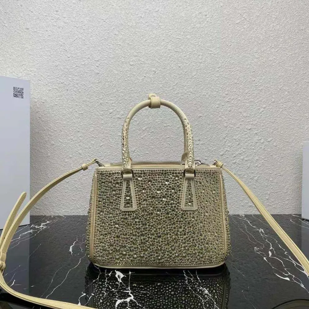 Prada Galleria Satin Mini-Bag with Crystals for Women in Gold Prada Galleria Satin Mini-Bag with Crystals for Women in Gold