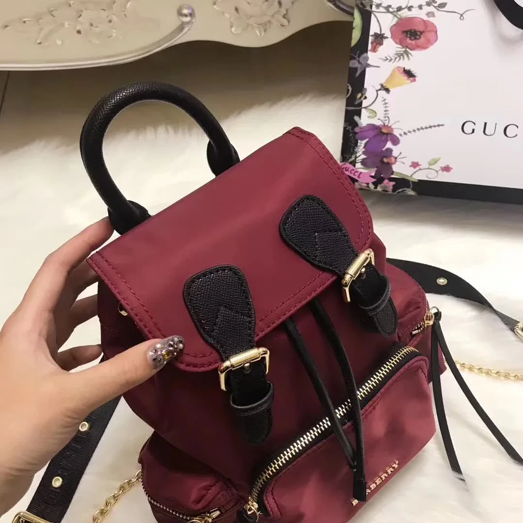 Burberry Medium Rucksack in Technical Nylon and Leather in Maroon