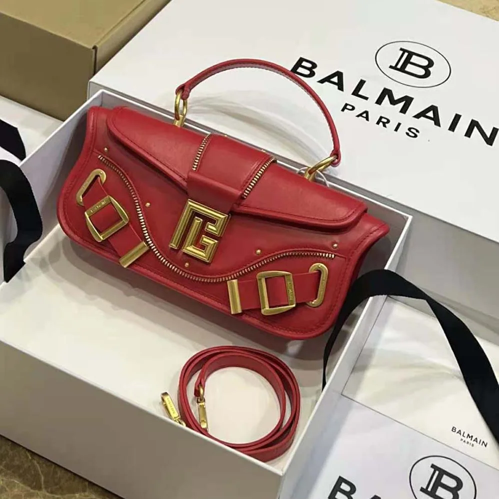 Balmain Blaze Clutch Bag in Smooth Leather for Women in Red Balmain Blaze Clutch Bag in Smooth Leather for Women in Red