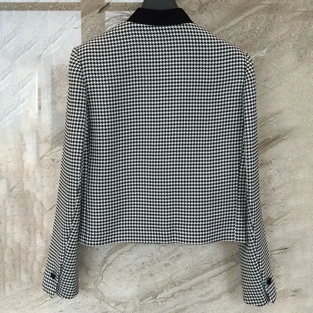 Dior Cropped Jacket Black and White Houndstooth Virgin Wool Blend for Women