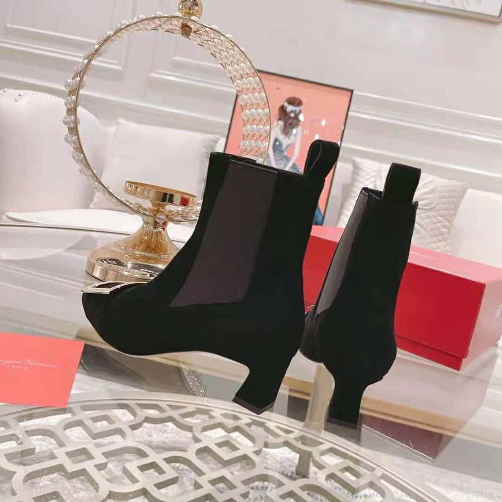 Roger Vivier Trompette Metal Buckle Chelsea Booties in Suede for Women