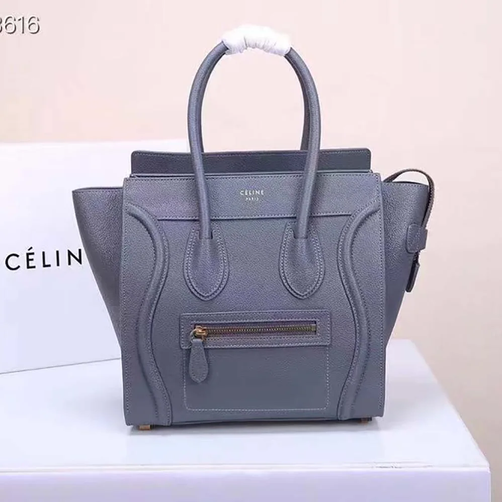 Celine Micro Luggage Handbag in Drummed Calfskin for Women in Silver