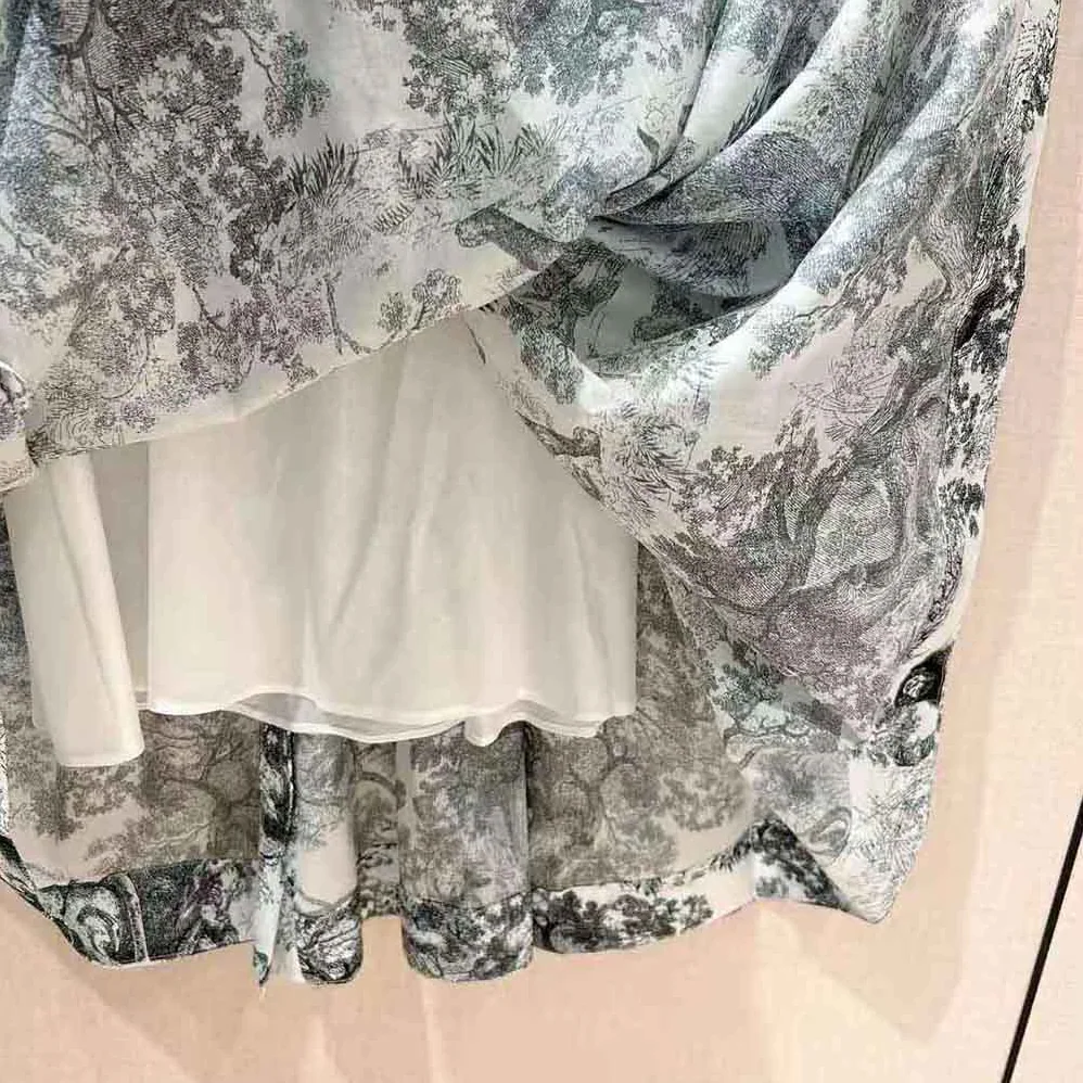 Dior Mid-Length Shirt Dress White and Navy Blue Toile de Jouy Cotton Voile for Women Dior Mid-Length Shirt Dress White and Navy Blue Toile de Jouy Cotton Voile for Women