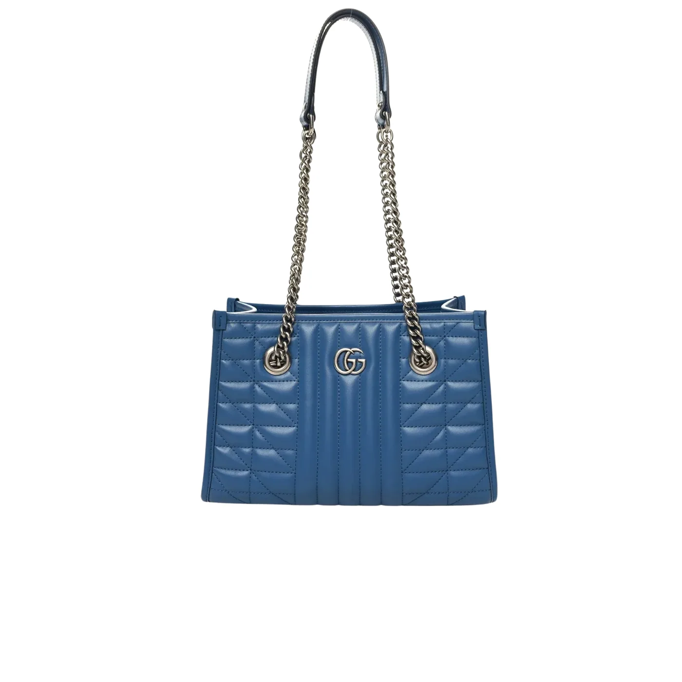 Gucci Marmont Small Matelasse Tote Bag in Blue Palladium Hardware