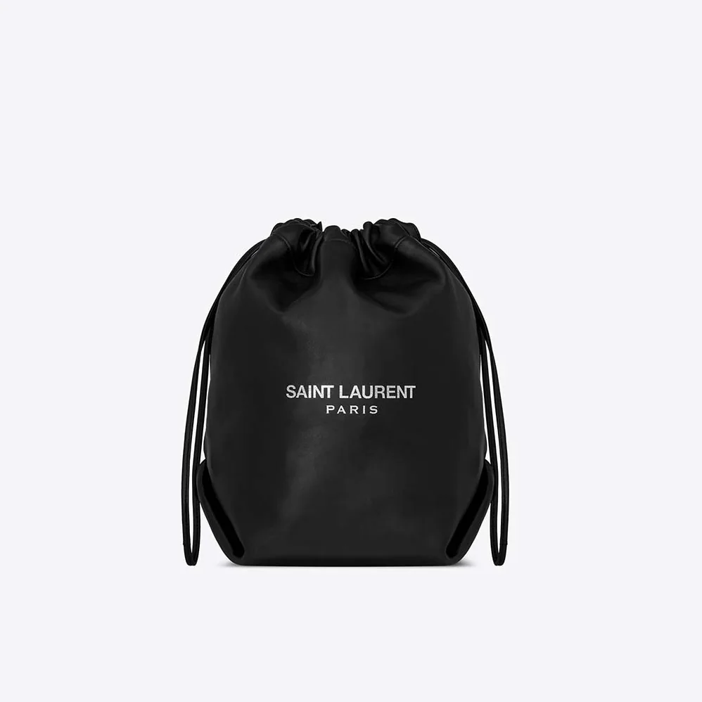Saint Laurent YSL Teddy Drawstring Bag Smooth Leather for Women in Black Saint Laurent YSL Teddy Drawstring Bag Smooth Leather for Women in Black