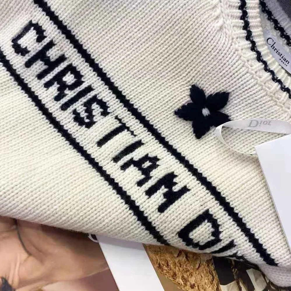 Dior Christian Dior Short-Sleeved Sweater Ecru Cashmere and Wool Knit for Women