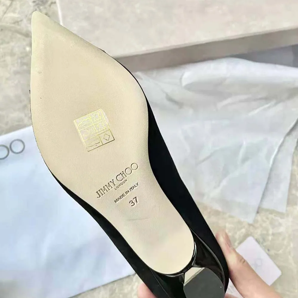Jimmy Choo RENE 65 Black Suede and Patent Leather Pointed Pumps for Women