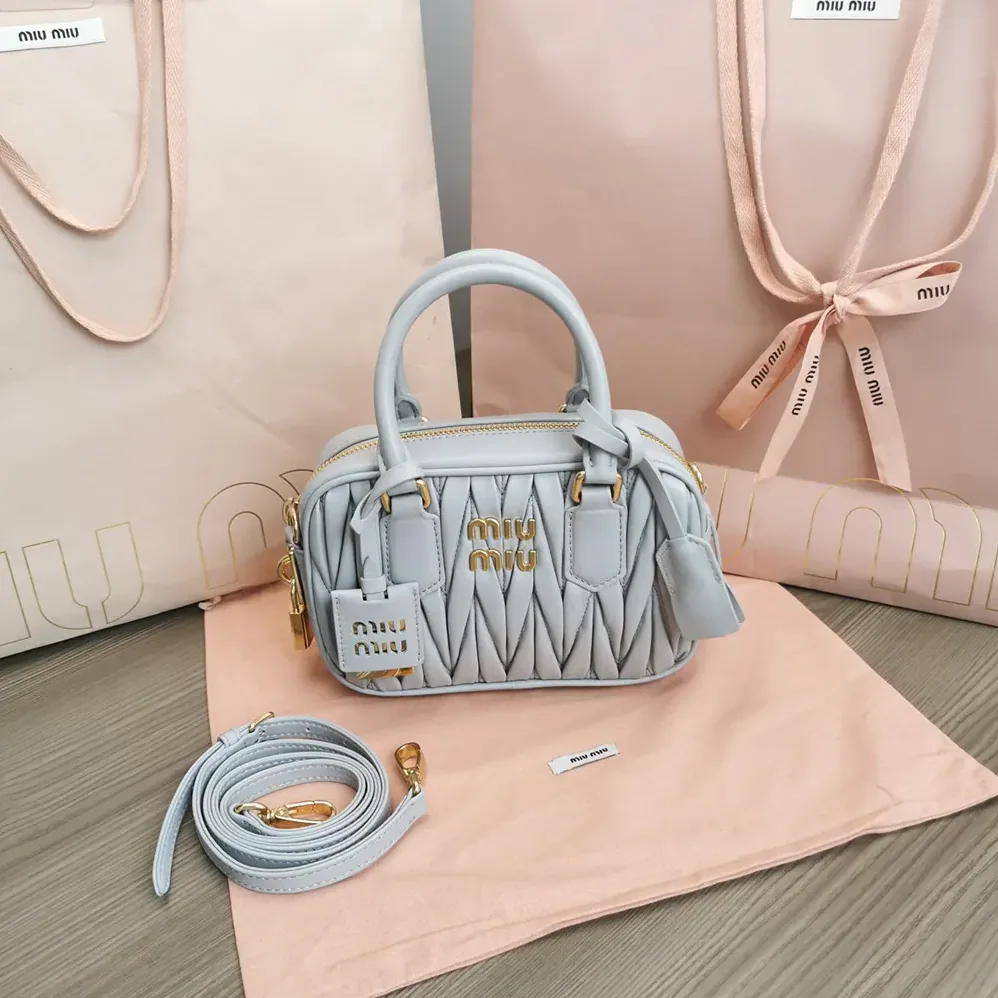 Miu Miu Arcadie Matelassé Nappa Leather Bag for Women in Pearl Gray