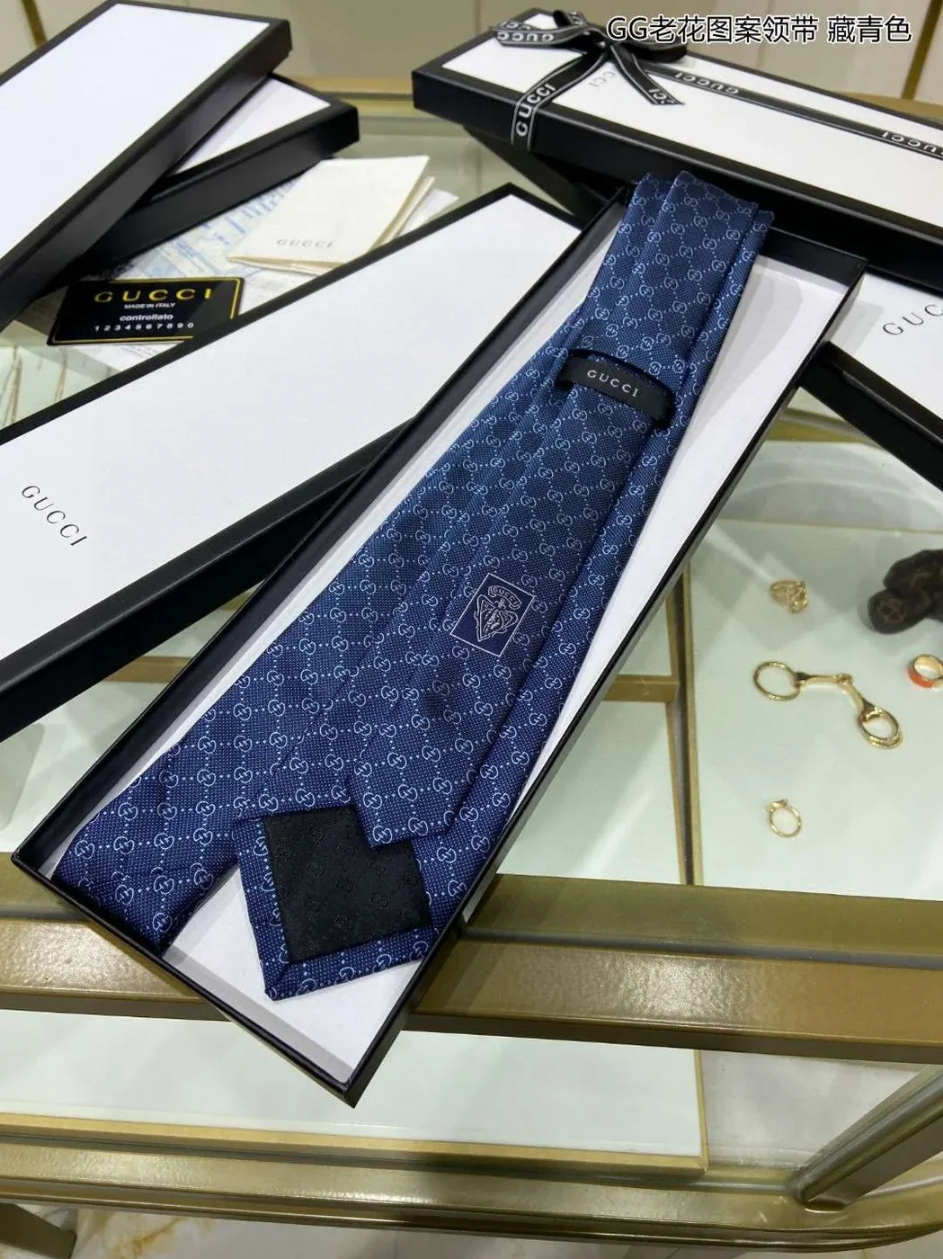 Gucci Pattern Silk Tie Navy Blue Gucci Pattern Silk Tie Navy Blue
