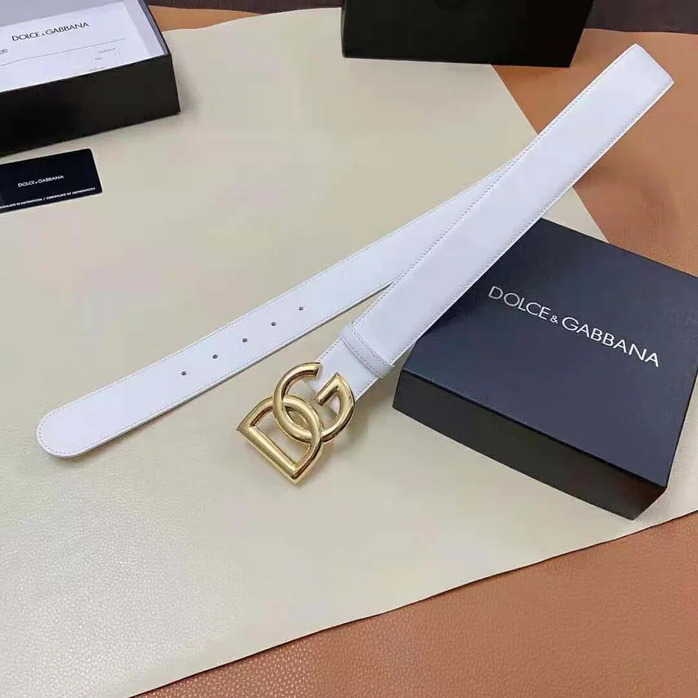 Dolce Gabbana D&G Calfskin Belt with DG Logo for Women in White Dolce Gabbana D&G Calfskin Belt with DG Logo for Women in White