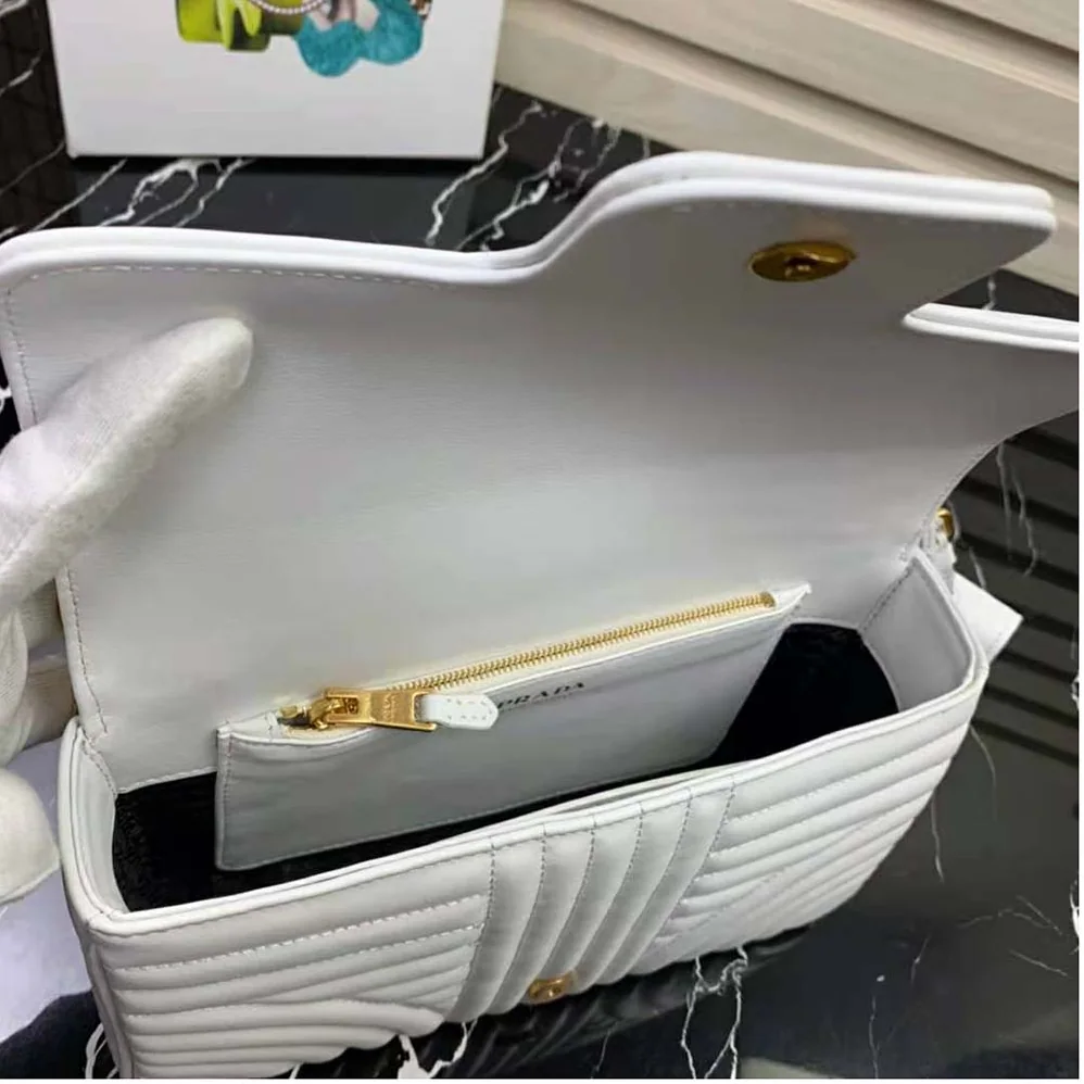 Prada Medium Leather Prada Diagramme Bag for Women in White