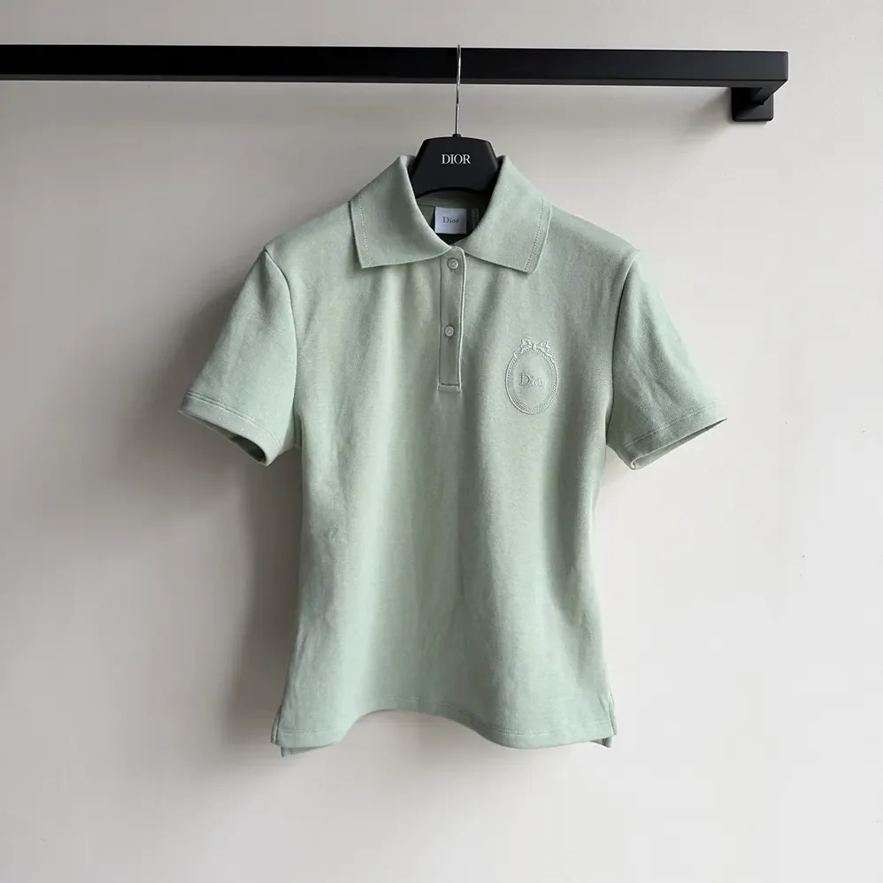 Dior Médaillon Embroidered Polo Shirt Green Cotton-Blend Piqué for Women Dior Médaillon Embroidered Polo Shirt Green Cotton-Blend Piqué for Women