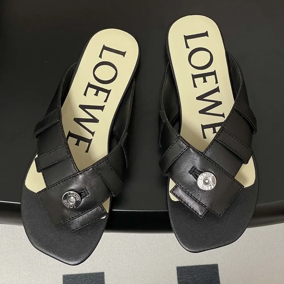 Loewe Toy Panta Toe Post Sandal in Lambskin for Women in Black Loewe Toy Panta Toe Post Sandal in Lambskin for Women in Black