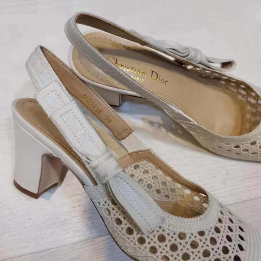 Dior Dior and Moi Slingback Pump Cream Cannage Embroidered Mesh for Women