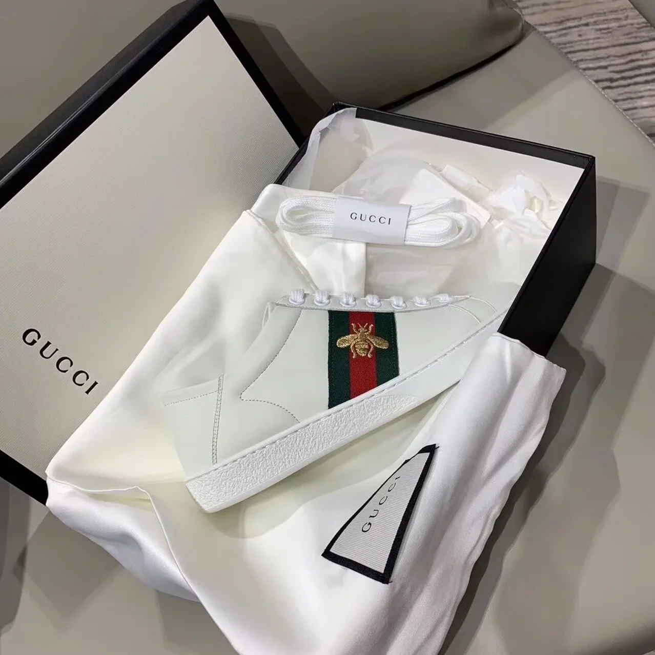 Gucci Ace Sneaker With Bee White GG for Women
