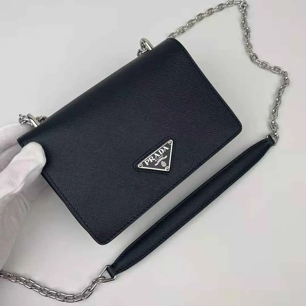 Prada Nylon and Saffiano Leather Shoulder Bag for Women in Black
