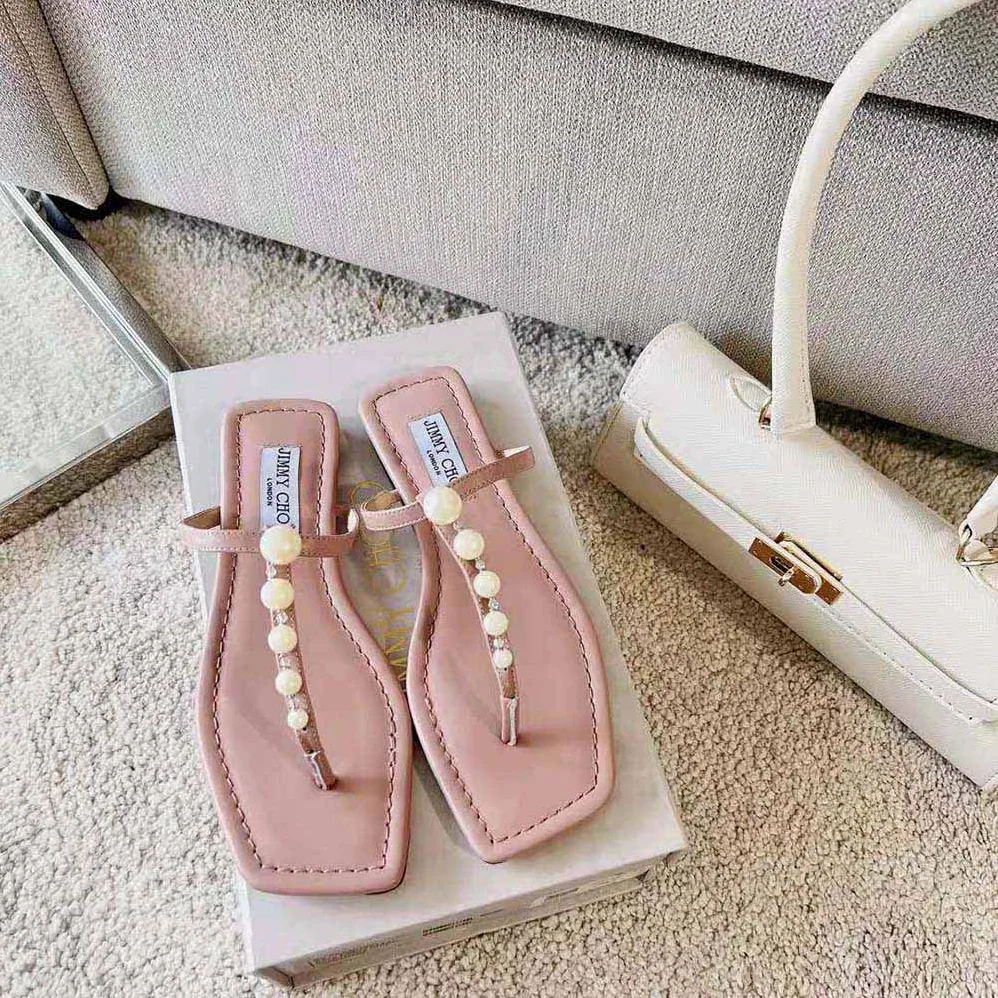 Jimmy Choo Alaina Flat Ballet Pink Nappa Leather Flats with Pearl Embellishment for Women Jimmy Choo Alaina Flat Ballet Pink Nappa Leather Flats with Pearl Embellishment for Women