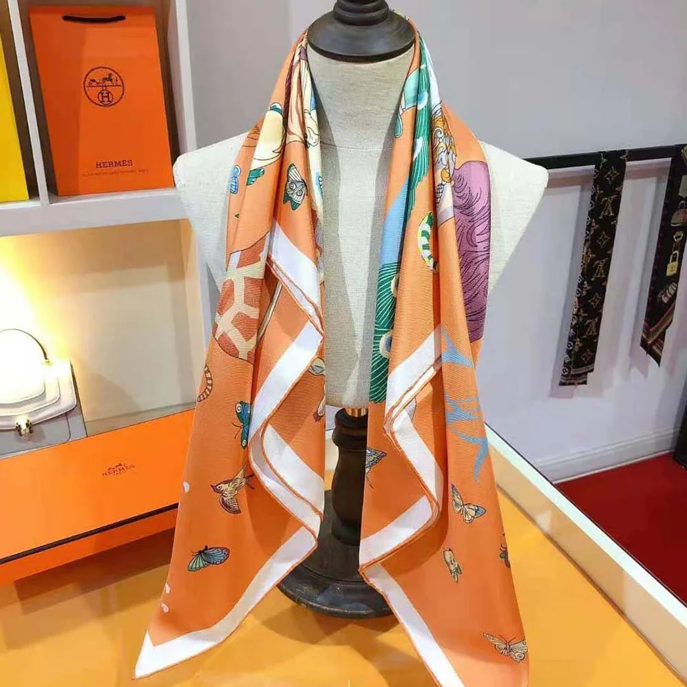 Hermes Hermes Story Scarf 90 in Silk Twill with Hand-Rolled Edges for Women in Orange