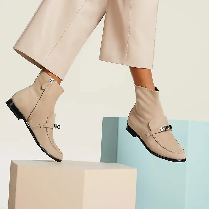 Hermes Kelsy Ankle Boots Beige Camel