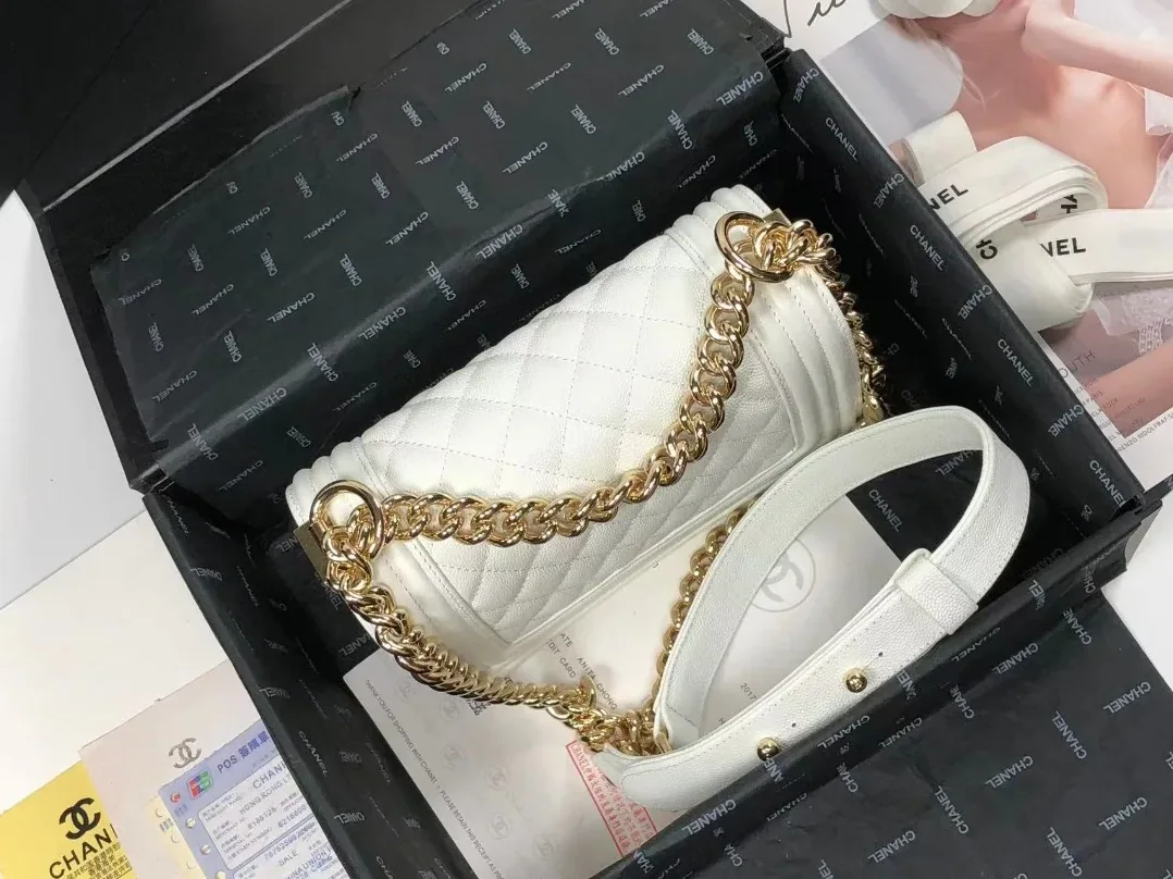 Chanel Boy Flap Small Crossbody Bag in White Gold Hardware